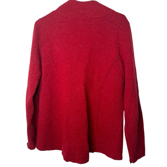 Eileen Fisher Red 100% Wool Cardigan Sweater Mock Neck Size Medium - Picture 2 of 9
